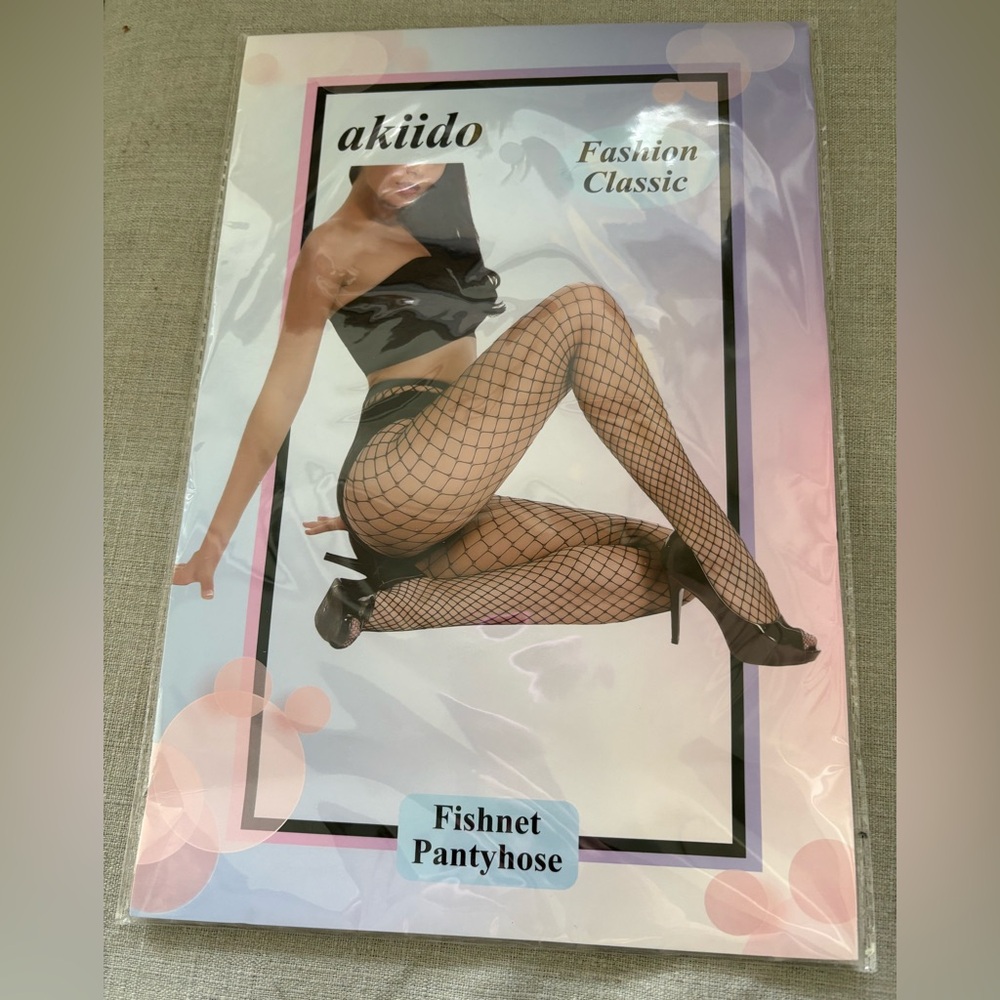 3 Pairs Aikido Fishnet Pantyhose  High-rise  One Size Black NEW